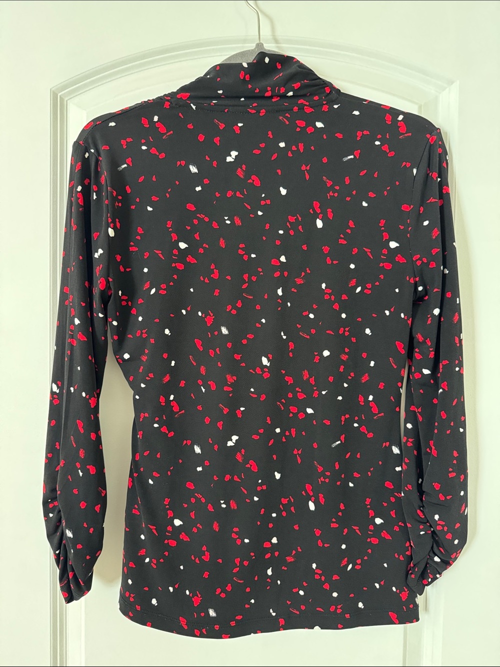 DKNY Black Wrap-Style Top with Red & White Petal Print - Picture 5 of 5